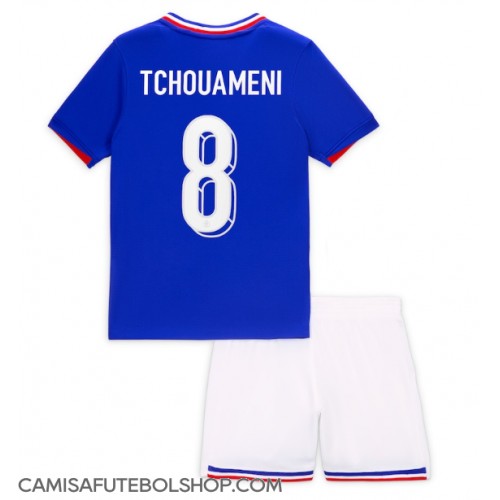 Camisa de time de futebol França Aurelien Tchouameni #8 Replicas 1º Equipamento Infantil Europeu 2024 Manga Curta (+ Calças curtas)